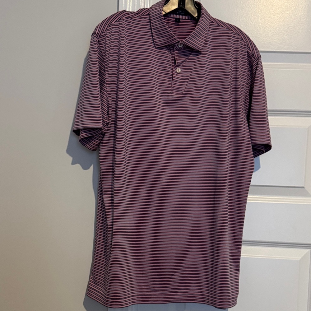 Peter Millar Purple and White Striped Polo Shirt